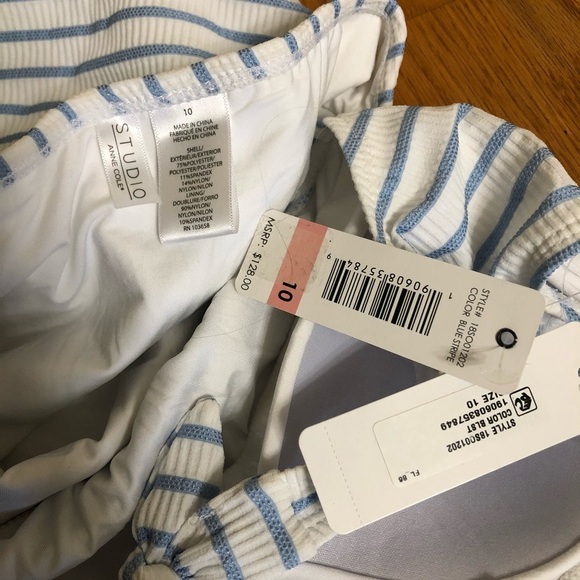 New Anne Cole Studio Blue Striped Monokini Sz 10 - Picture 5 of 5